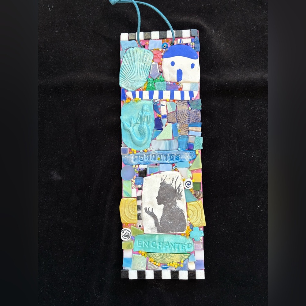 Handmade Polymer Clay Mosaic Art “Enchanted “”Original On Wood 12”x 4”
